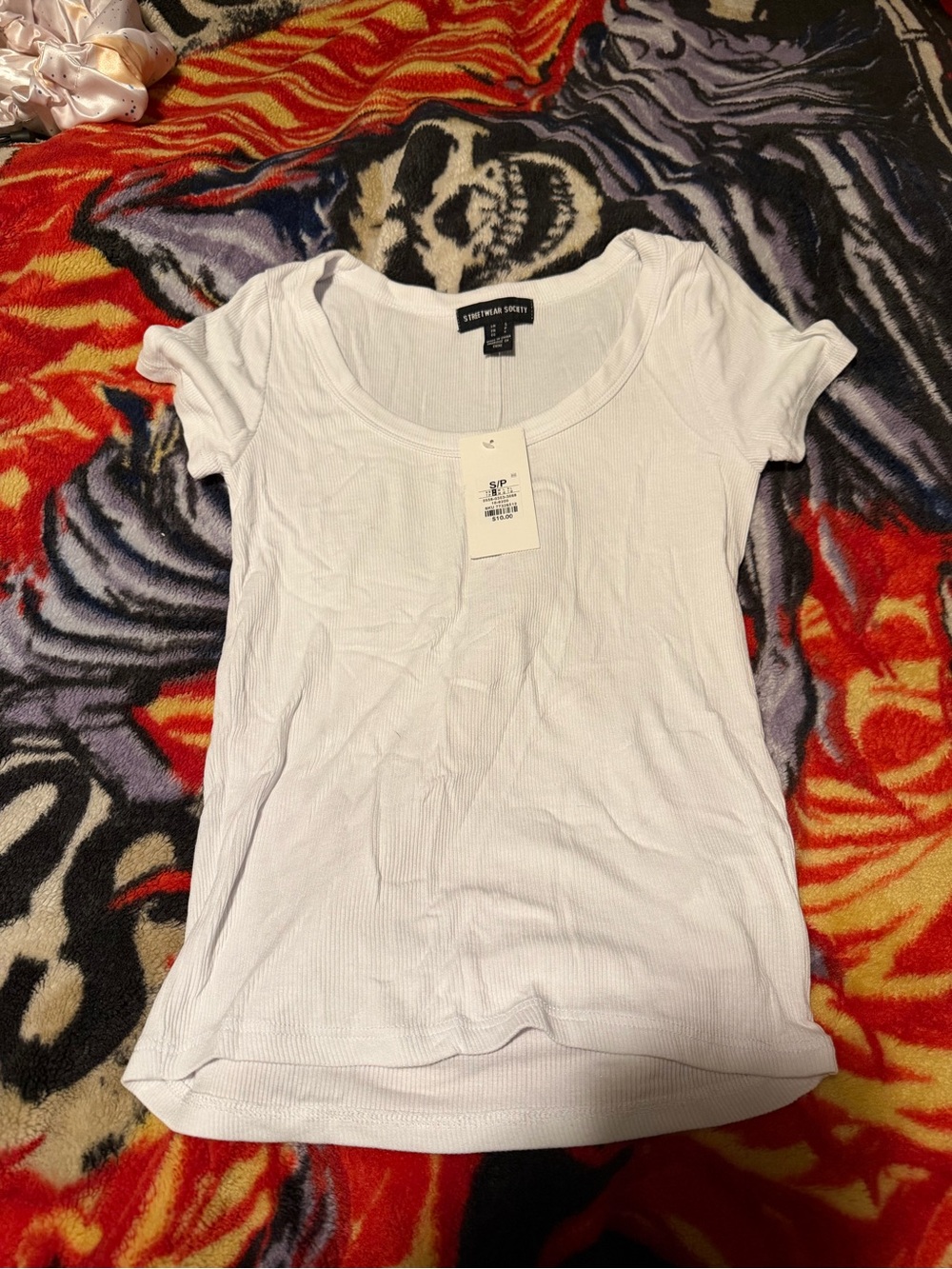 Streetwear Society White Ribbed Scoop-Neck Short Sleeve Tee